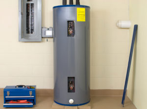 Tank water heater in a home.
